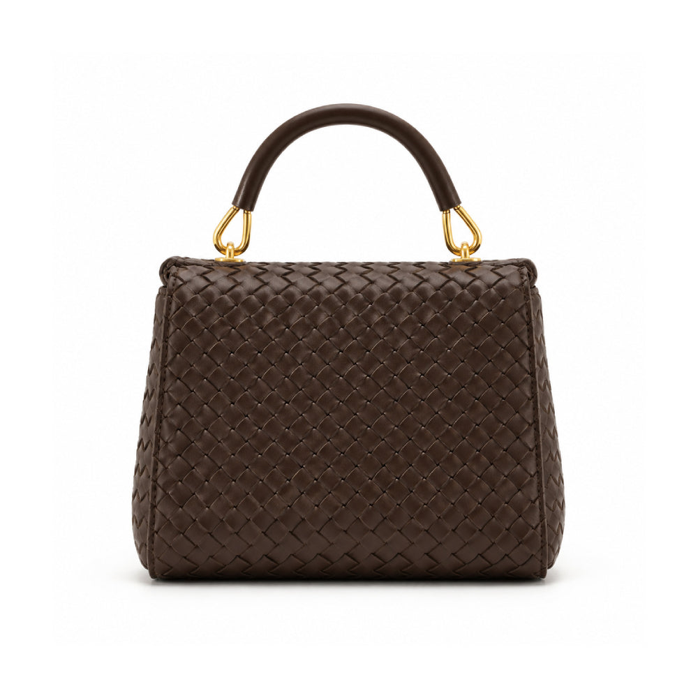 JW PEI Lucia Classic Top Handle Woven Bag In Dark Brown