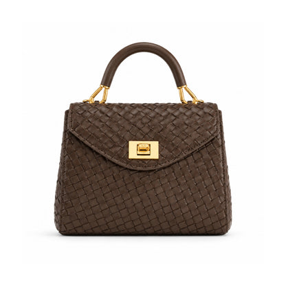 JW PEI Lucia Classic Top Handle Woven Bag In Dark Brown