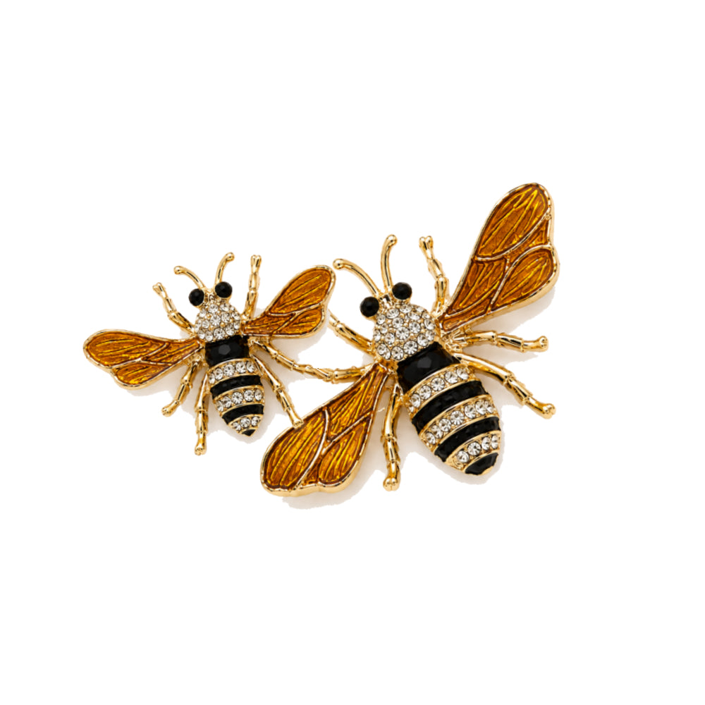 Bee Crystal Brooch Set of 2 In Gold