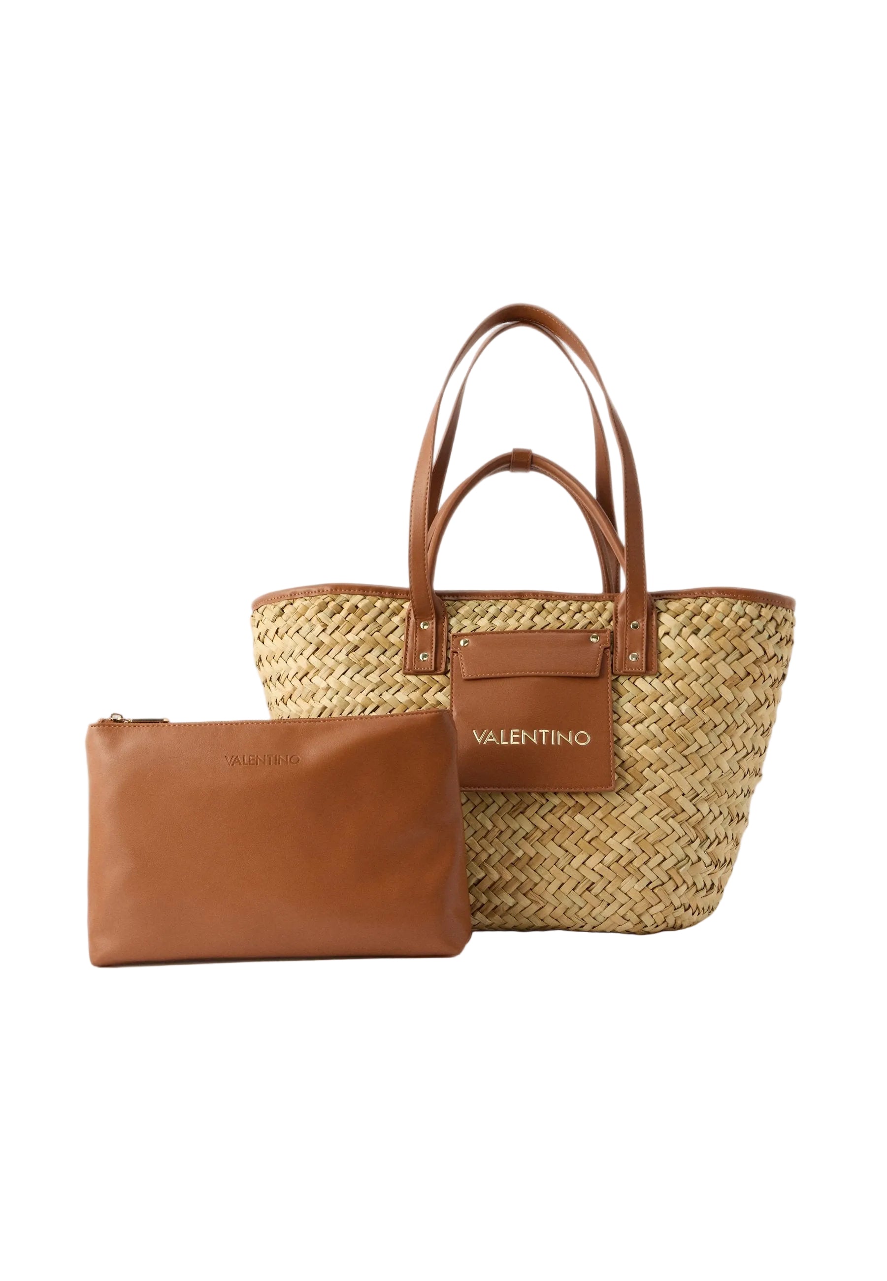 Valentino woven straw tote with brown leather trim