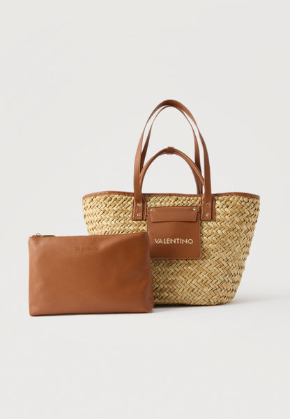 Valentino woven straw tote with brown leather trim