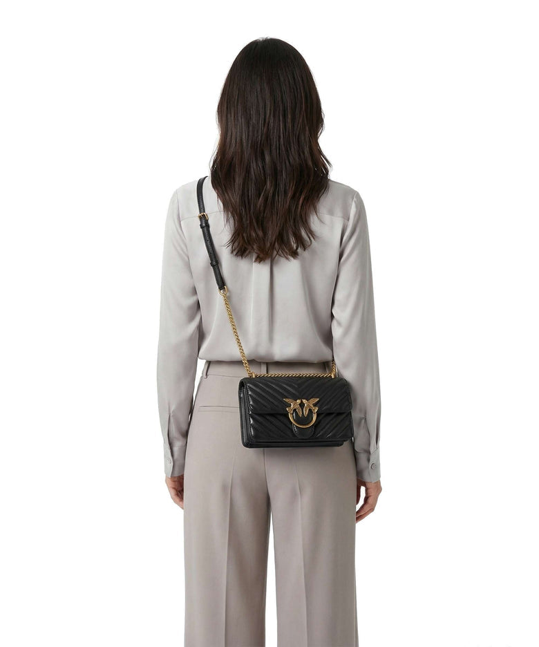 Pinko Love One Mini Shoulder bag fine grain leather nero/antique gold