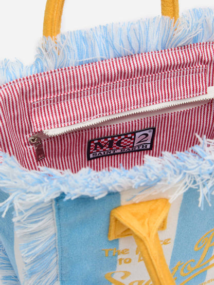 MC2 SAINT BARTH COLETTE SPONGE LIGHT BLUE STRIPED TERRY HANDBAG