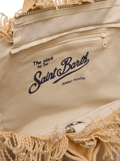 MC2 SAINT BARTH COLETTE BEIGE COTTON CANVAS HANDBAG