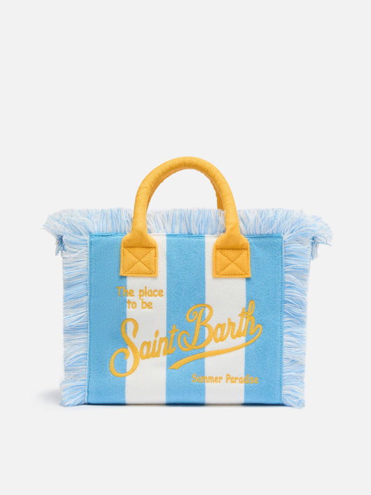 MC2 SAINT BARTH COLETTE SPONGE LIGHT BLUE STRIPED TERRY HANDBAG
