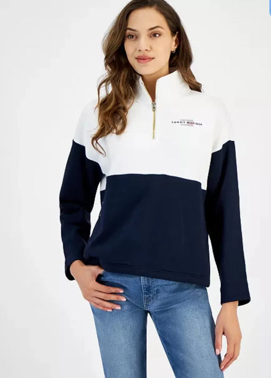 Tommy Hilfiger Women's Colorblocked Quarter-Zip Sweatshirt  size L