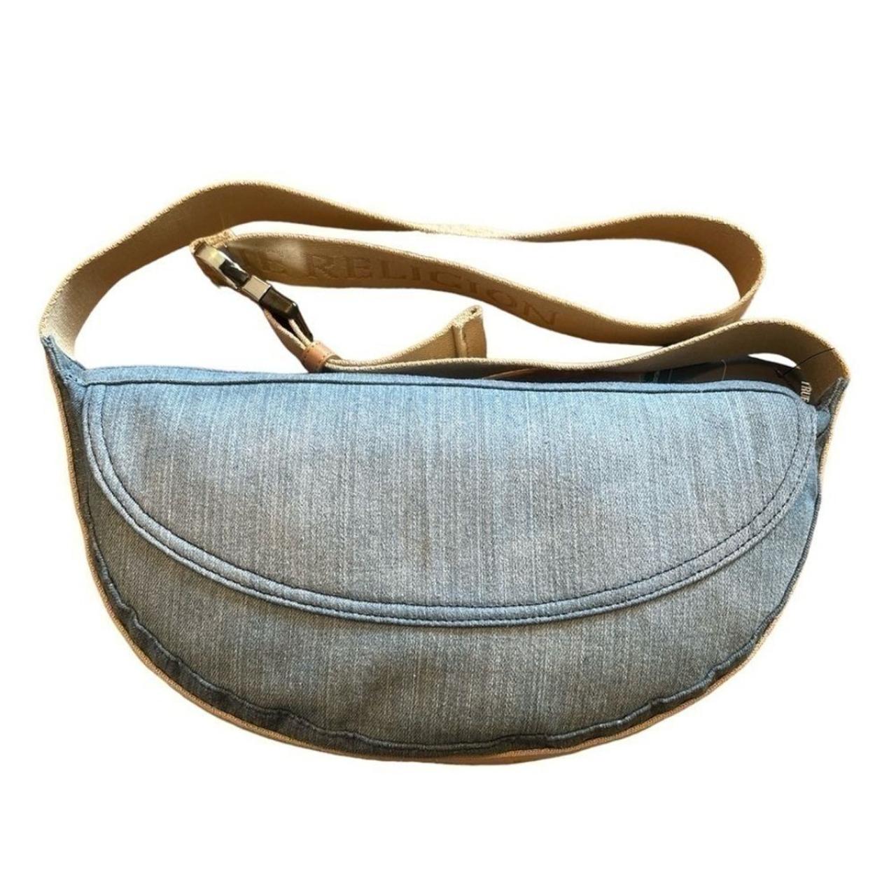 TRUE RELIGION Washed Denim Hobo Shoulder Bag