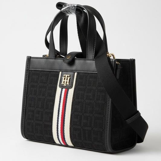 Tommy Hilfiger Brand Logo Textured Handheld Bag in black