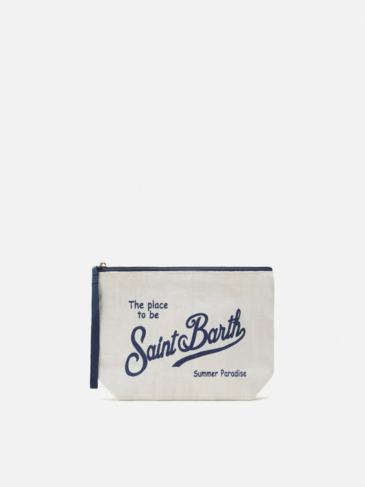MC2 SAINT BARTH ALINE WHITE SOLID COLOR LINEN POUCH