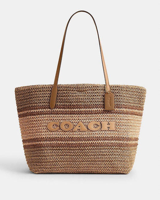 COACH Straw and smooth leather City Tote Bag