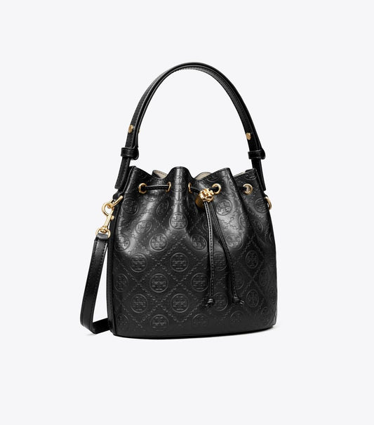 TORY BURCH T MONOGRAM LEATHER BUCKET BAG