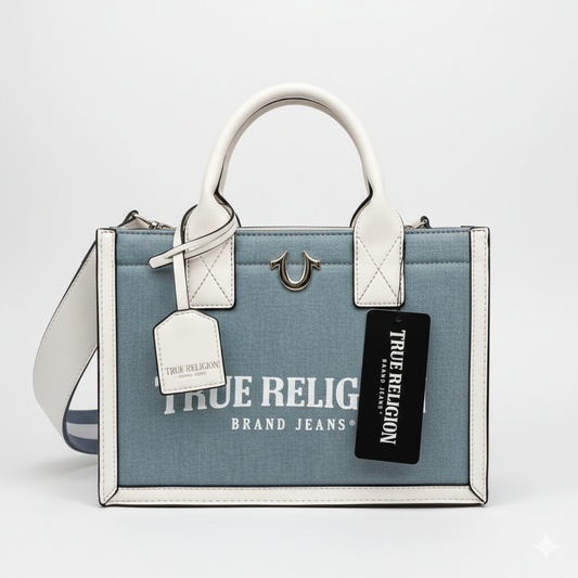 TRUE RELIGION MODERN EDGE DENIM TOTE LIGHT DENIM
