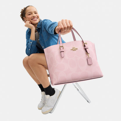 Coach mollie 25 tote in signature canvas in baby pink