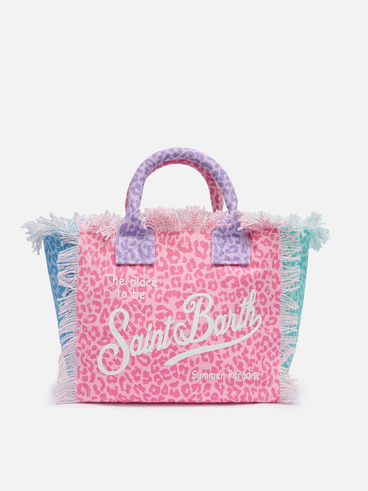 MC2 SAINT BARTH COLETTE COTTON CANVAS HANDBAG WITH MULTICOLOR ANIMALIER PRINT