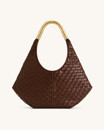 JW Olivia Hand-Woven Metal Handle Hobo Bag - Brown