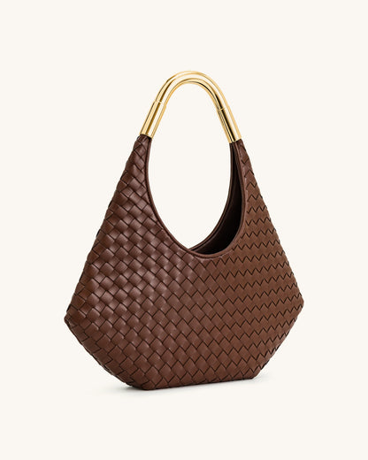 JW Olivia Hand-Woven Metal Handle Hobo Bag - Brown