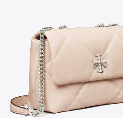 TORY BURCH KIRA DIAMOND QUILT CONVERTIBLE SHOULDER BAG IN SOFT PINK