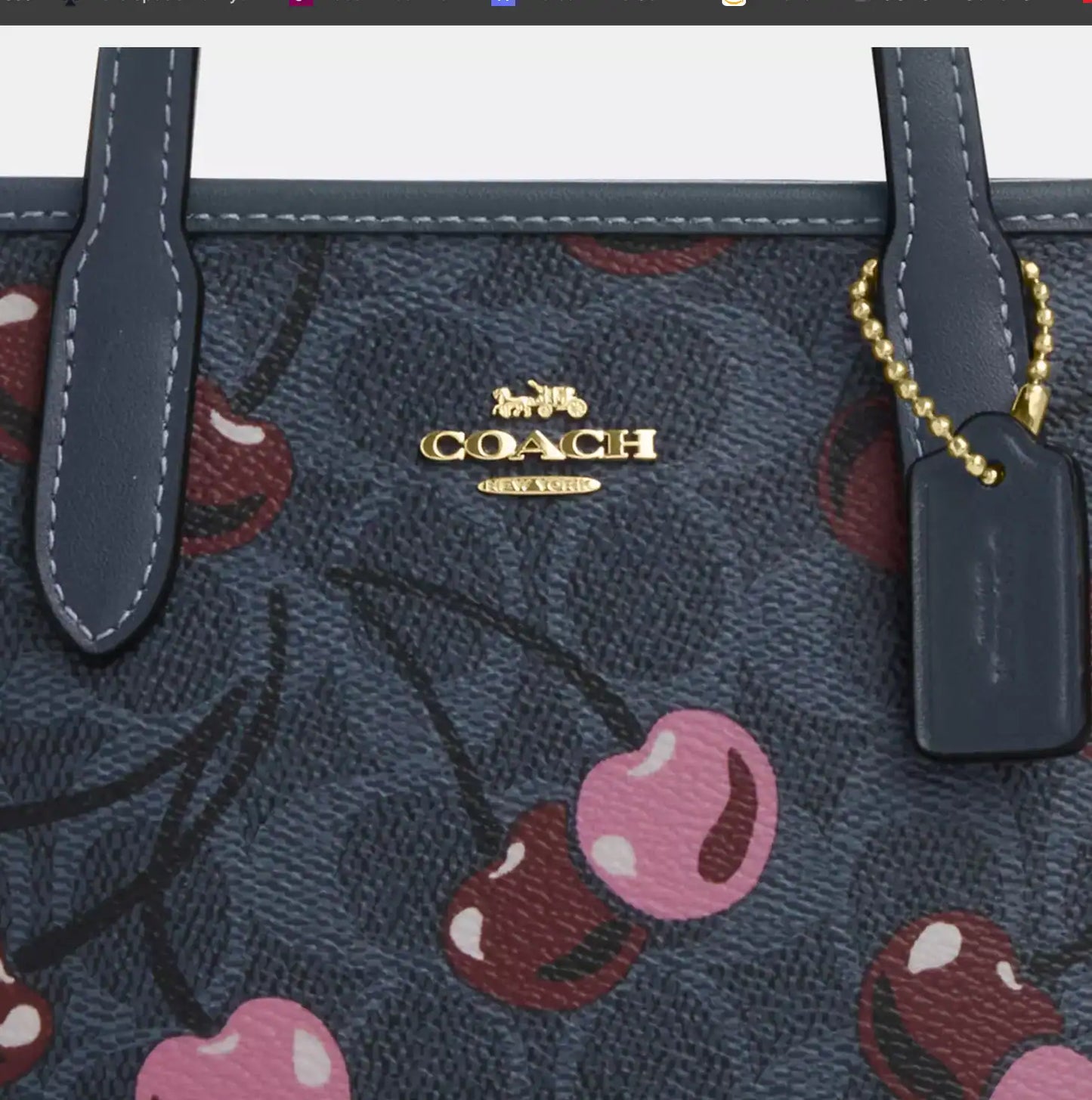 Coach City Mini Tote Bag In Signature Canvas Blue Cherry Print