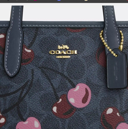 Coach City Mini Tote Bag In Signature Canvas Blue Cherry Print