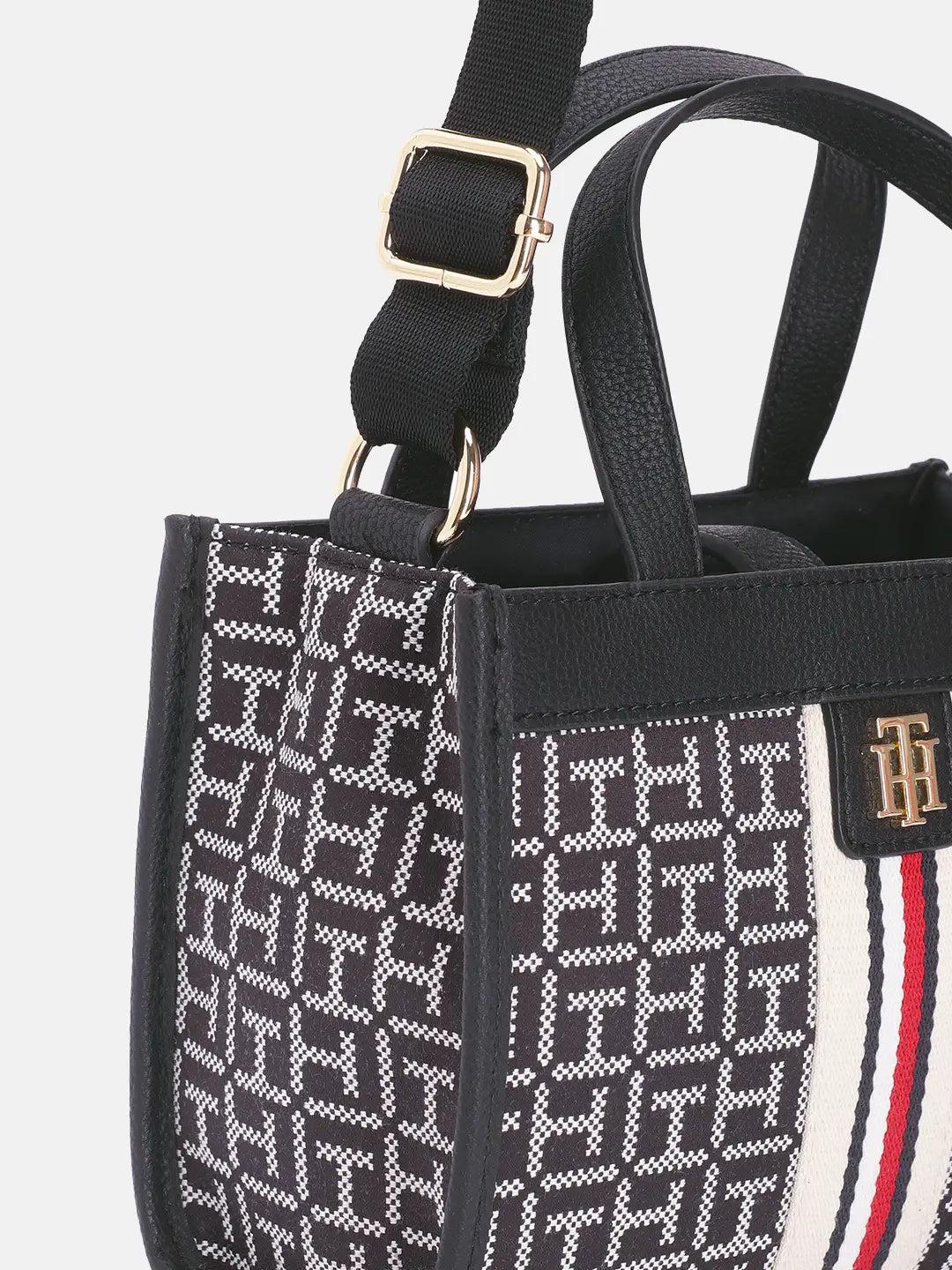 Tommy Hilfiger Brand Logo Textured Handheld Bag in navy
