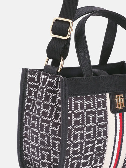Tommy Hilfiger Brand Logo Textured Handheld Bag in navy
