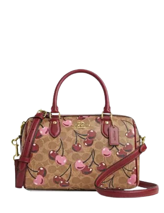 COACH ROWAN SATCHEL BAG IN SIGNATURE CANVAS WITH CHERRY PRINT
