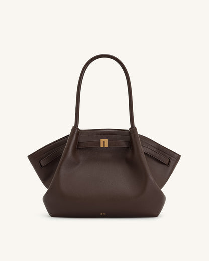JW PEI Hana Medium Faux Straw Tote Bag in Dark Brown