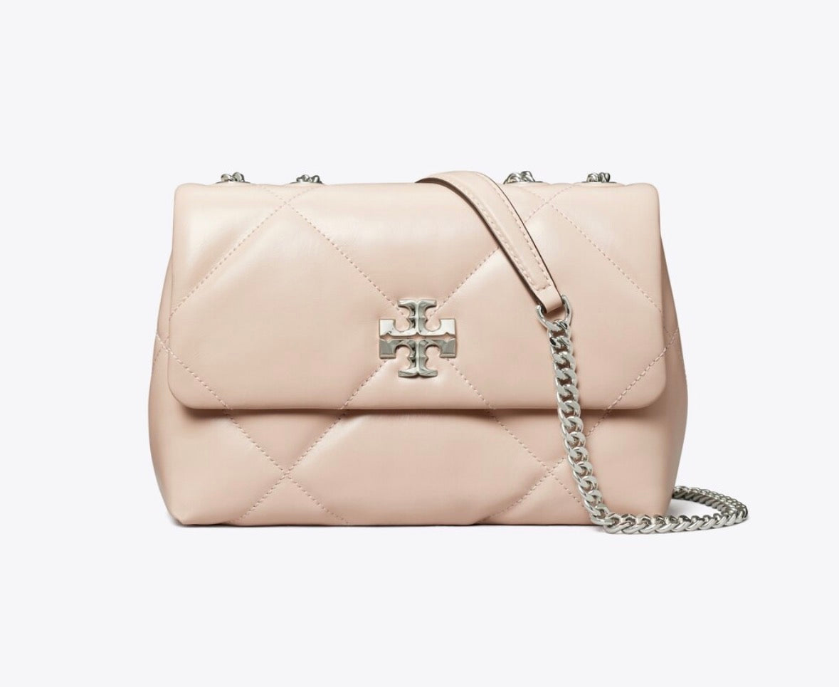 TORY BURCH KIRA DIAMOND QUILT CONVERTIBLE SHOULDER BAG IN SOFT PINK