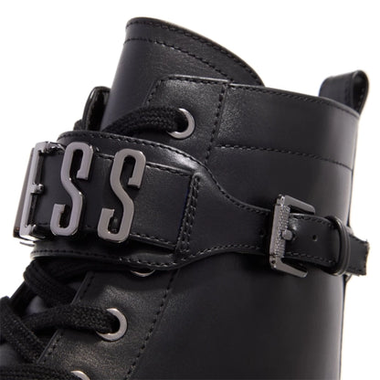 Guess Women's Vaires Lug Sole Cuff Lace Up Logo Plated Combat Booties 9M