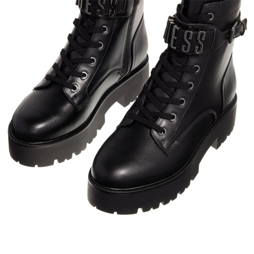 Guess Women's Vaires Lug Sole Cuff Lace Up Logo Plated Combat Booties 9M