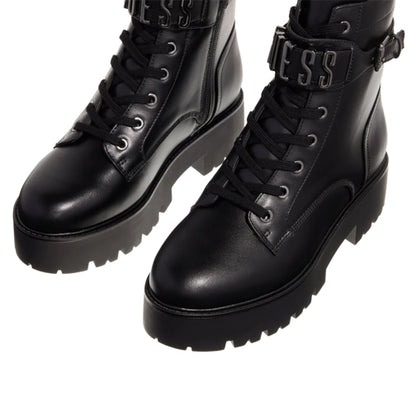 Guess Women's Vaires Lug Sole Cuff Lace Up Logo Plated Combat Booties 9M