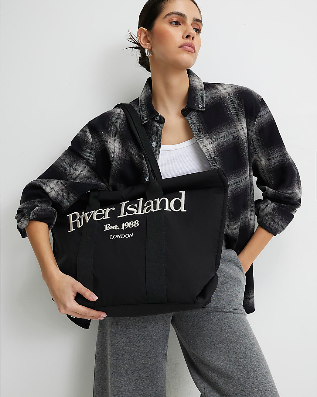 River Island Black Roll Top Holdall Bag