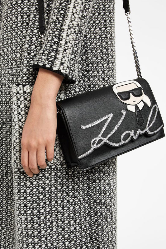 Karl Lagerfeld
Ikonik shiny logo shoulder bag, Black