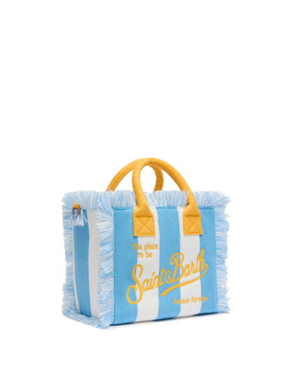 MC2 SAINT BARTH COLETTE SPONGE LIGHT BLUE STRIPED TERRY HANDBAG