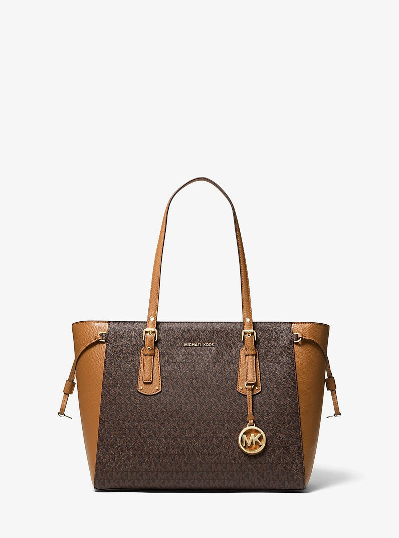 Micheal Kors Large Jet Set tote bag with color blocking and signature logo in brown