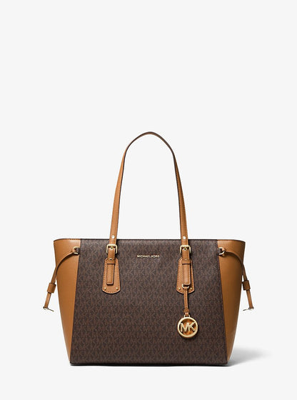 Micheal Kors Large Jet Set tote bag with color blocking and signature logo in brown