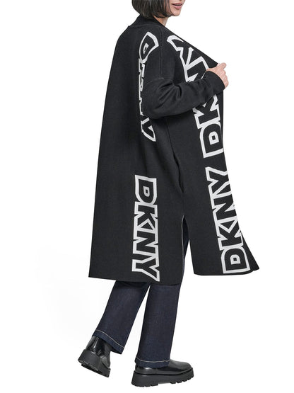 DKNY Women Black Placement Print Mandarin Collar Sweater size M