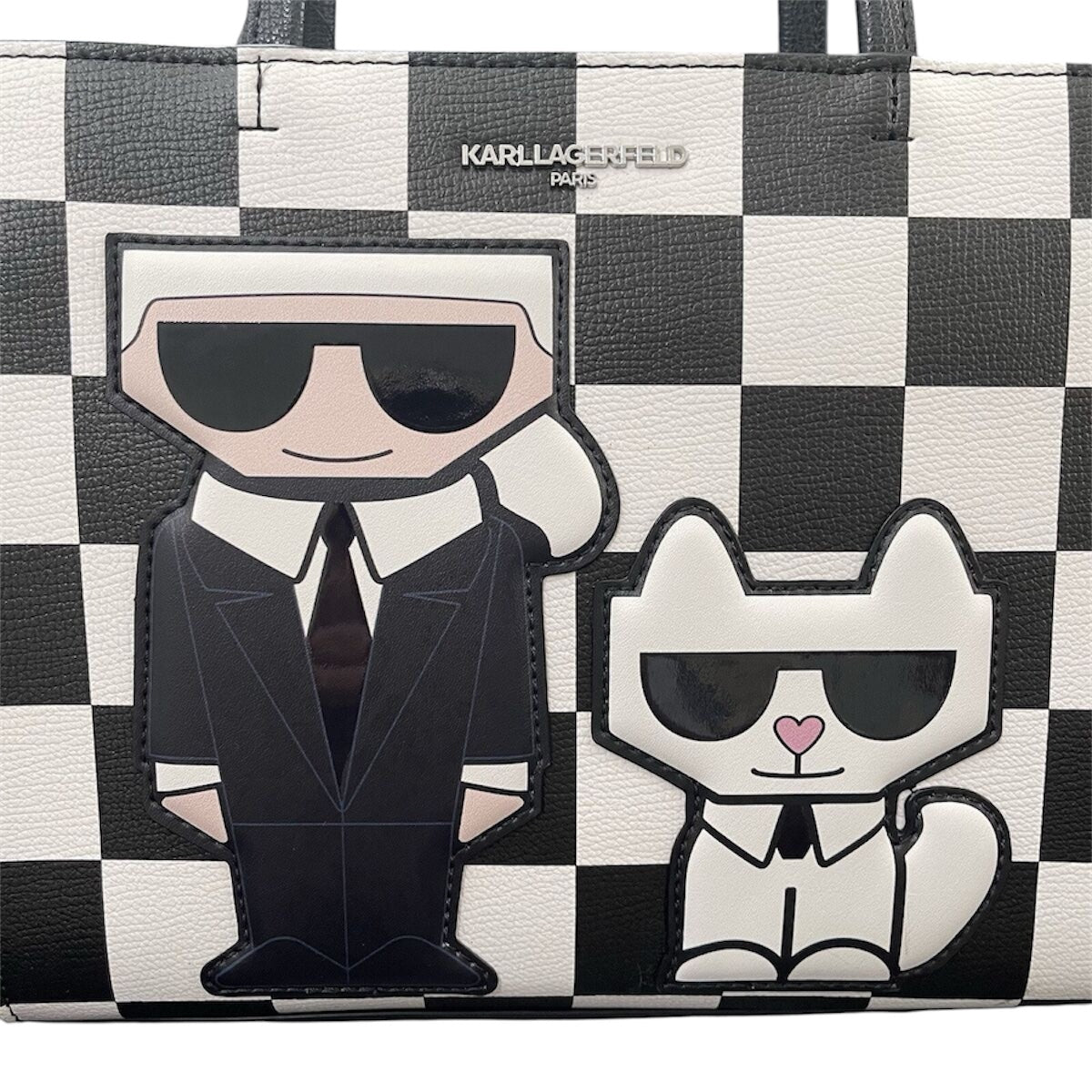 KARL LAGERFELD Paris Maybelle Checkerboard Top Handle Satchel w/ Logo Strap Rare