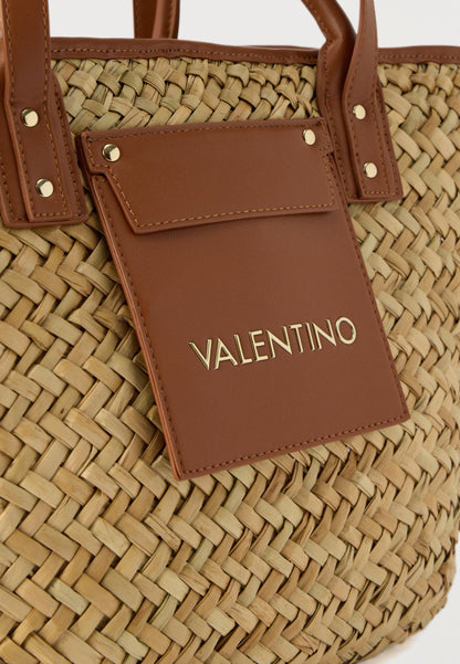 Valentino woven straw tote with brown leather trim