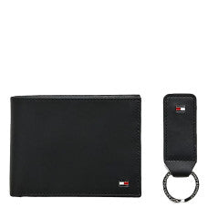 Tommy Hilfiger Downtown Wallet Box and Keychain for men in Black Leather