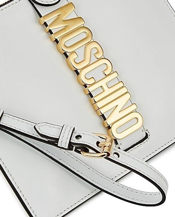 MOSCHINO Leather clutch with lettering logo