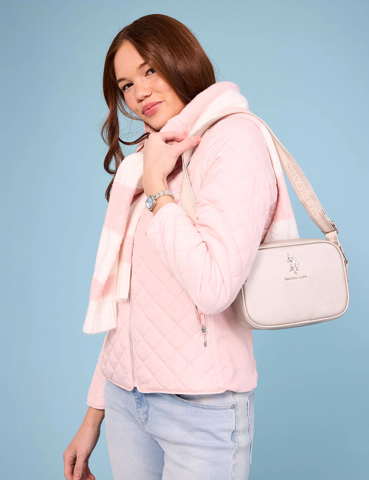 US Polo ASSN Classic Zip Crossbody Bag in rose gold