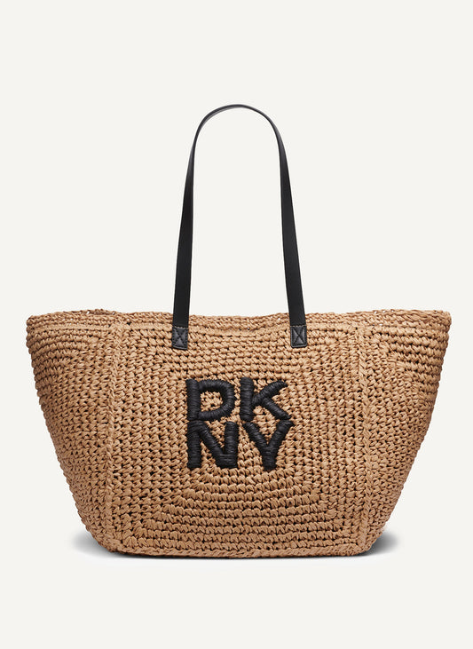 DKNY PALOMA CROCHET RAFFIA LOGO TOTE