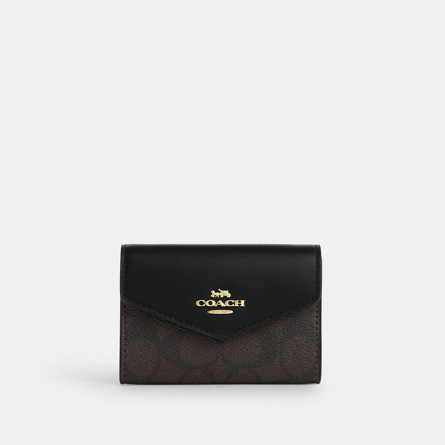Coach Flap Card Case In Signature Canvas in walnut black