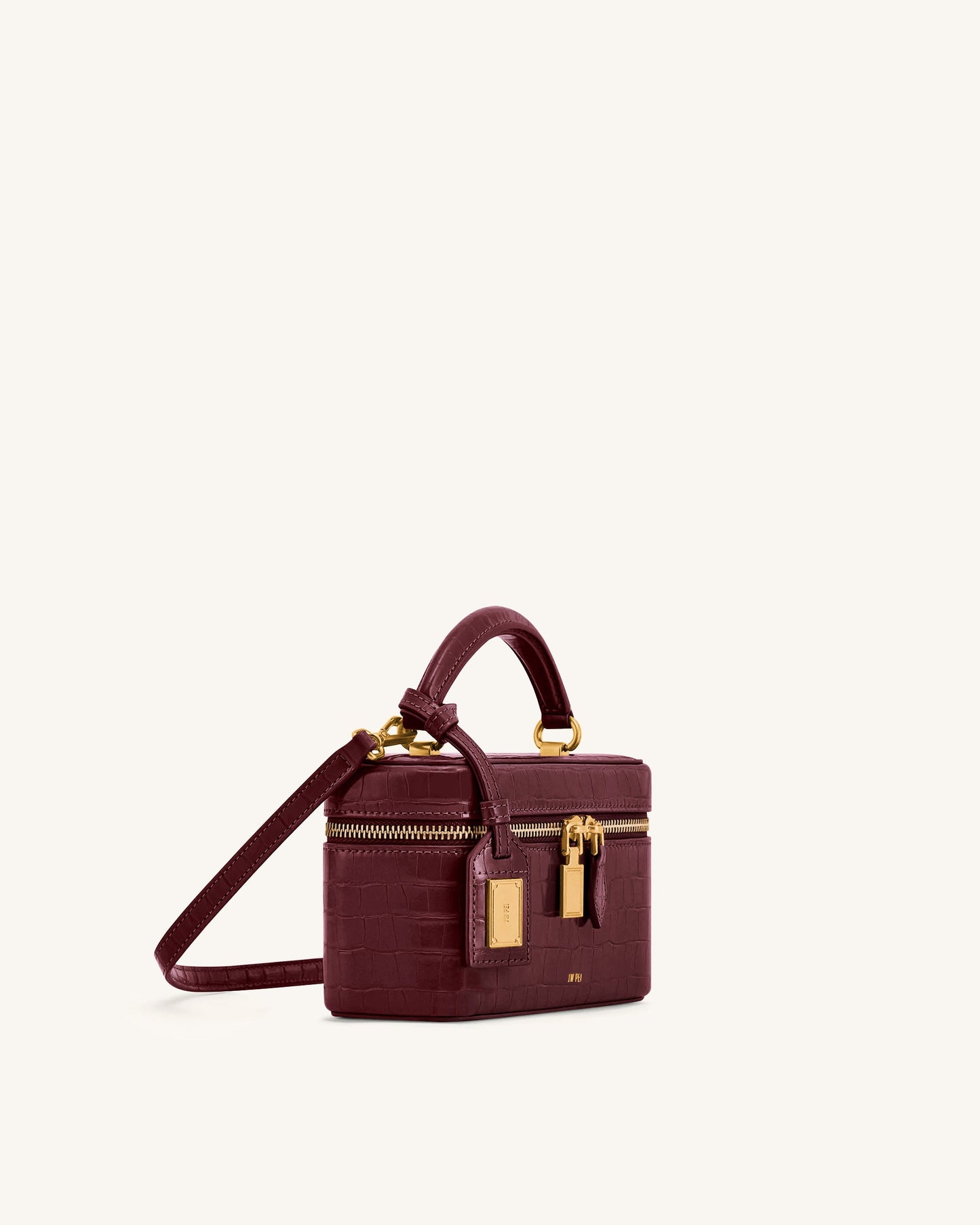 HW PEI Cleo Box Shape Top Handle Bag - Claret Croc