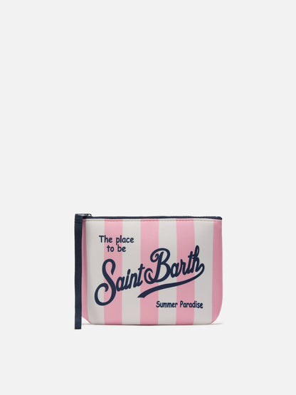 MC2 SAINT BARTH ALINE SCUBA POUCH WITH PINK STRIPED PRINT