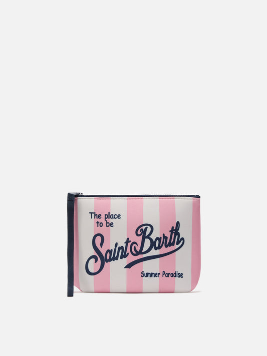 MC2 SAINT BARTH ALINE SCUBA POUCH WITH PINK STRIPED PRINT