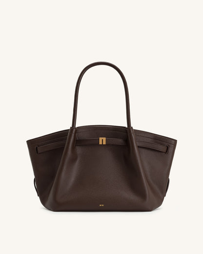 JW PEI Hana Medium Faux Straw Tote Bag in Dark Brown