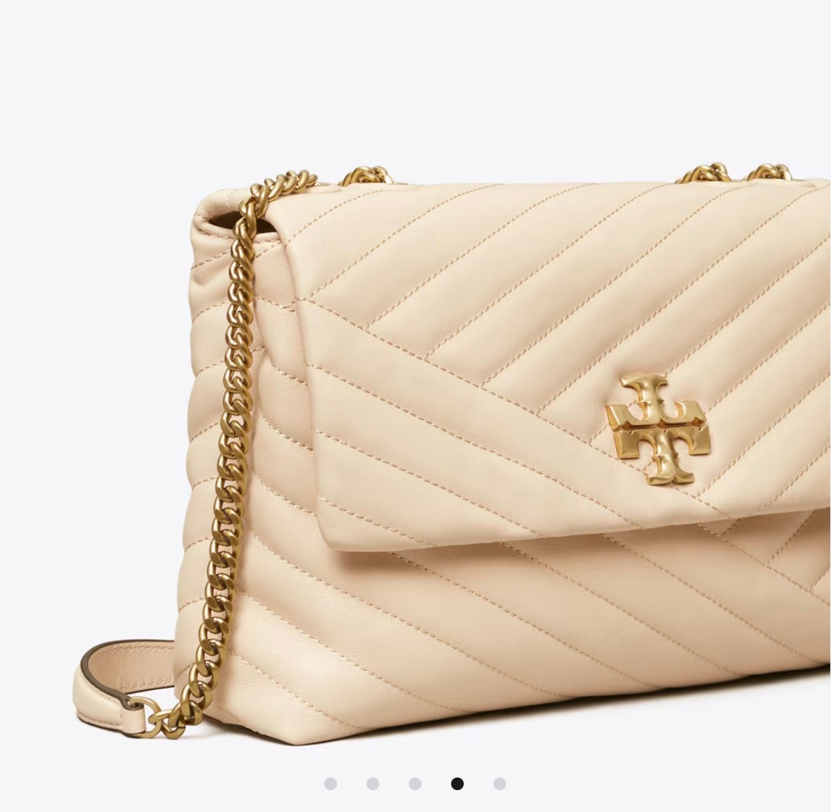 TORY BURCH KIRA CHEVRON CONVERTIBLE SHOULDER BAG IN NEW CREAM