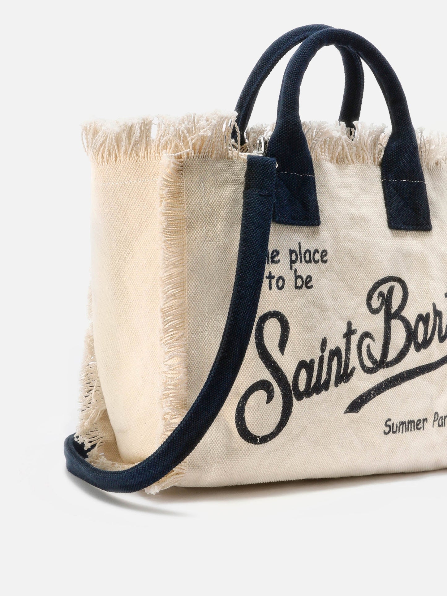 MC2 SAINT BARTH COLETTE WHITE CANVAS COLETTE BAG WITH FRINGES